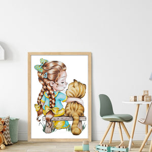 Huancan - Girl And Cat - 40*55CM 11CT 3 Stamped Cross Stitch