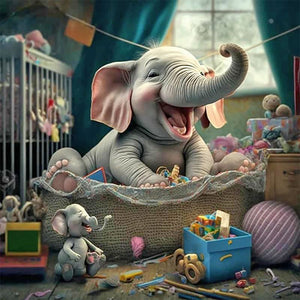 Mother Elephant 40*40CM(Canvas) Full Round Drill Diamond Painting