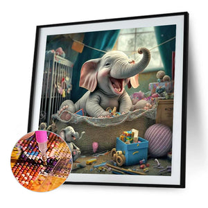 Mother Elephant 40*40CM(Canvas) Full Round Drill Diamond Painting