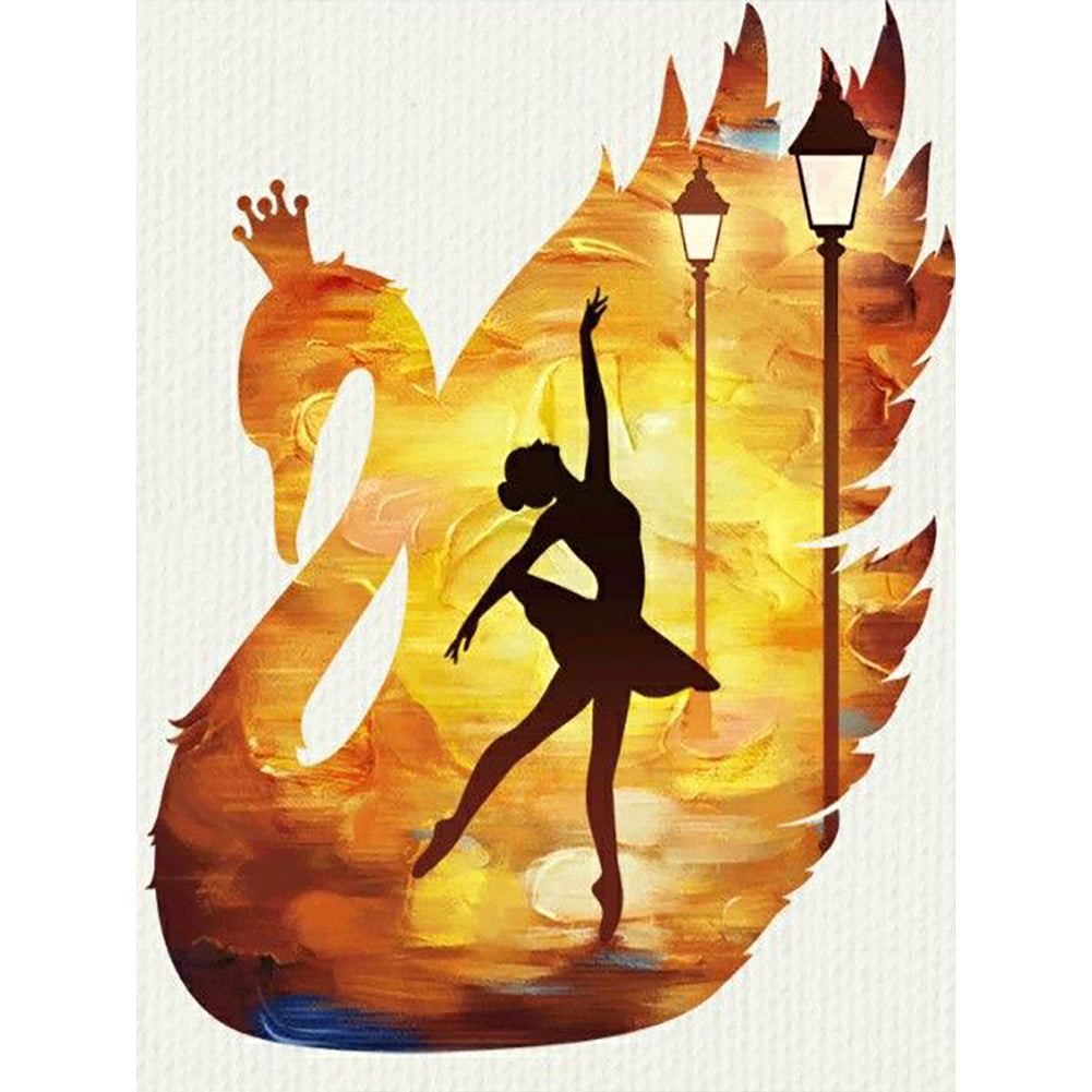 Swan Ballet Girl Silhouette 35*45CM(Canvas) Full Round Drill Diamond Painting
