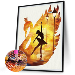 Swan Ballet Girl Silhouette 35*45CM(Canvas) Full Round Drill Diamond Painting