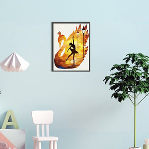 Swan Ballet Girl Silhouette 35*45CM(Canvas) Full Round Drill Diamond Painting