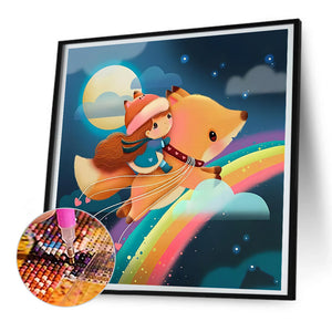 Girl Running With A Fox On A Rainbow Bridge 30*30CM(Canvas) Full Round Drill Diamond Painting