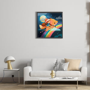 Girl Running With A Fox On A Rainbow Bridge 30*30CM(Canvas) Full Round Drill Diamond Painting