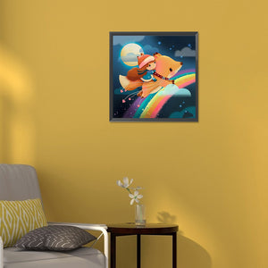 Girl Running With A Fox On A Rainbow Bridge 30*30CM(Canvas) Full Round Drill Diamond Painting
