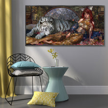 Load image into Gallery viewer, Huancan - Girl And Tiger - 90*50CM 11CT 3 Stamped Cross Stitch
