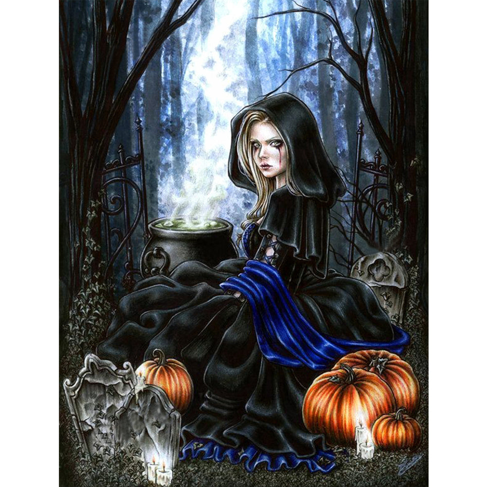 Yishu - Halloween Witch Cool Girl - 50*65CM 11CT 3 Stamped Cross Stitch