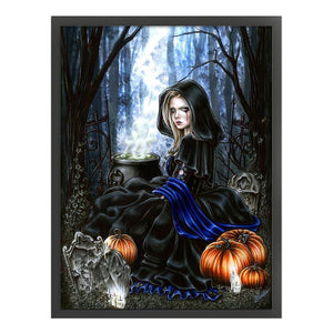 Yishu - Halloween Witch Cool Girl - 50*65CM 11CT 3 Stamped Cross Stitch