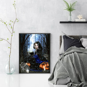 Yishu - Halloween Witch Cool Girl - 50*65CM 11CT 3 Stamped Cross Stitch