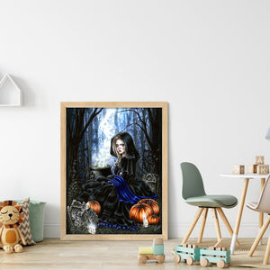 Yishu - Halloween Witch Cool Girl - 50*65CM 11CT 3 Stamped Cross Stitch