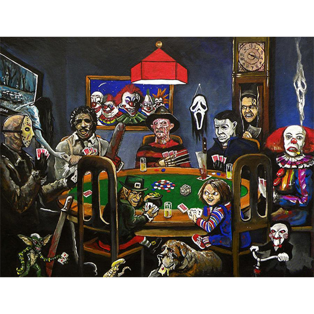 Yishu - Halloween Clown Horror And Danger Card Game - 70*55CM 11CT 3 Stamped Cross Stitch
