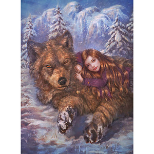 Girl And Wolf 30*50CM(Canvas) Full Round Drill Diamond Painting