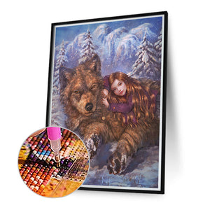 Girl And Wolf 30*50CM(Canvas) Full Round Drill Diamond Painting