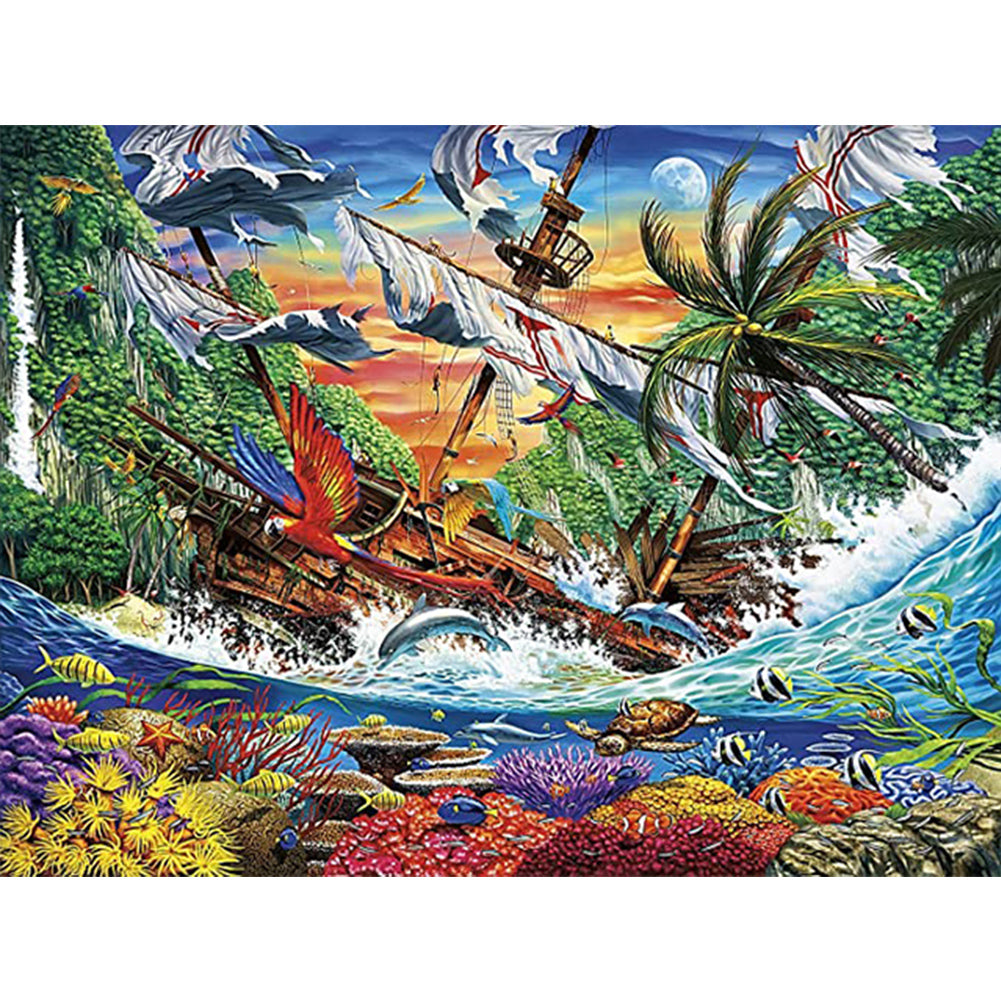 Underwater World And Sailboat 40*30CM(Canvas) Full Round Drill Diamond Painting