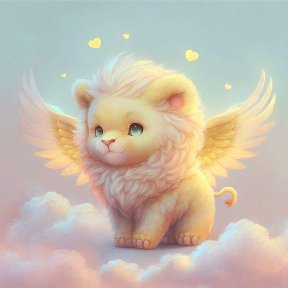 Light Yellow Lion With Angel Wings 30*30CM(Canvas) Full Round Drill Diamond Painting