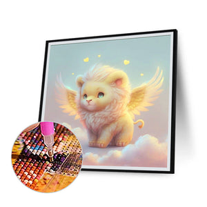 Light Yellow Lion With Angel Wings 30*30CM(Canvas) Full Round Drill Diamond Painting