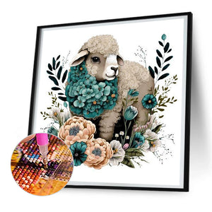 Flowers And Black Sheep 30*30CM(Canvas) Full Round Drill Diamond Painting
