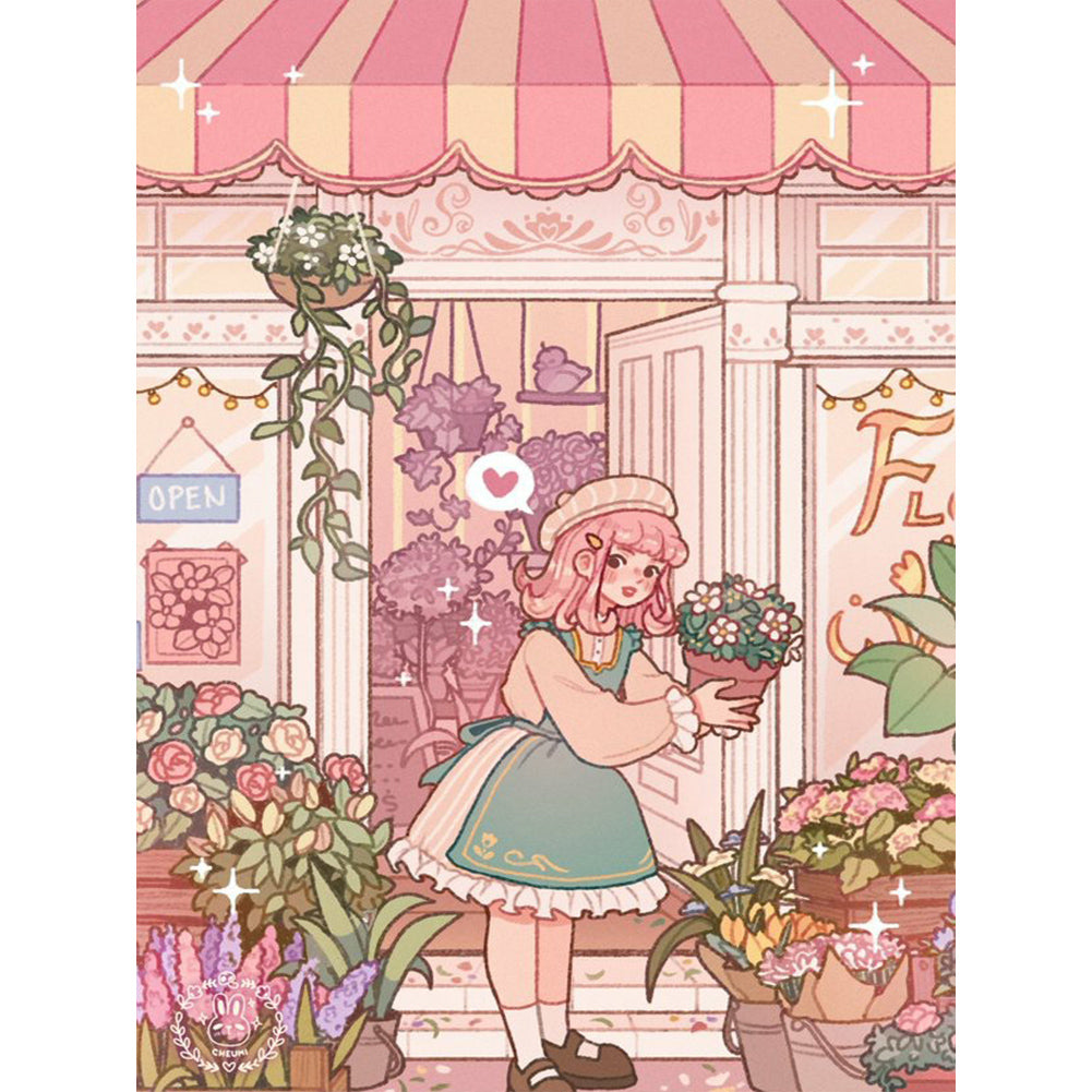 Florist Girl 40*50CM(Canvas) Full Round Drill Diamond Painting