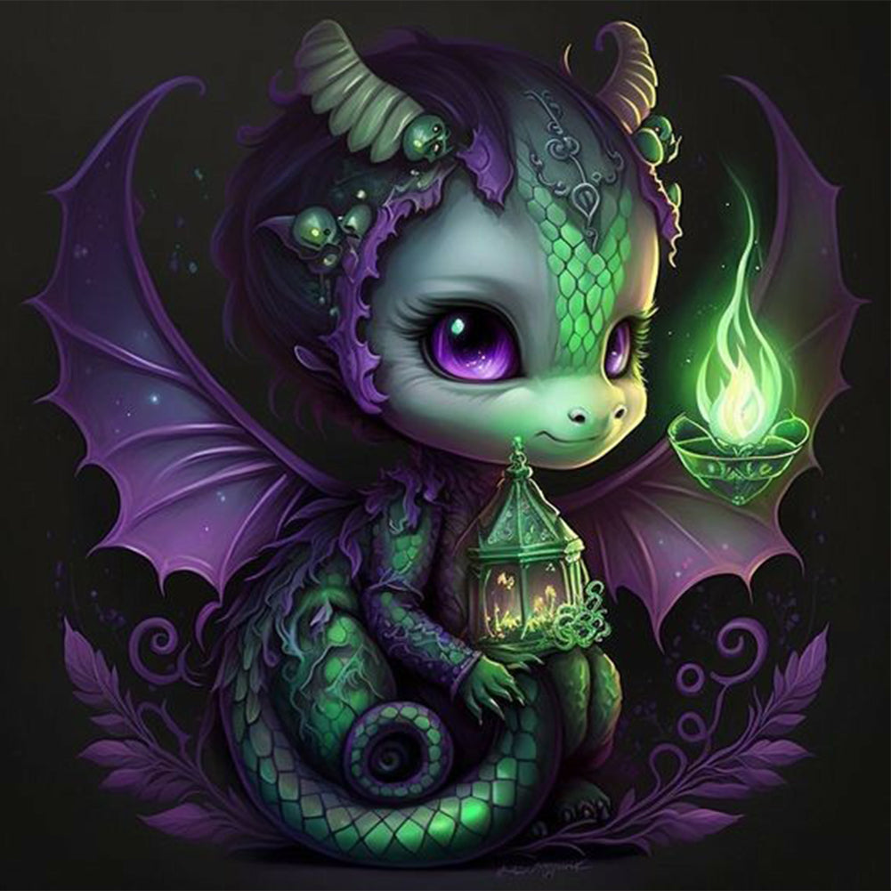 Green Candlelight Dinosaur 45*45CM(Canvas) Full Round Drill Diamond Painting