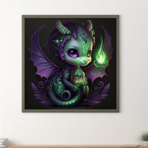 Green Candlelight Dinosaur 45*45CM(Canvas) Full Round Drill Diamond Painting