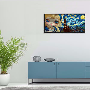Alice In Wonderland And Van Gogh'S Nighttime Starry Sky Painting 90*40CM(Canvas) Full Round Drill Diamond Painting