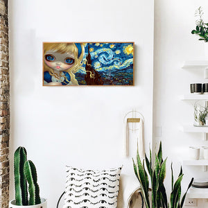 Alice In Wonderland And Van Gogh'S Nighttime Starry Sky Painting 90*40CM(Canvas) Full Round Drill Diamond Painting