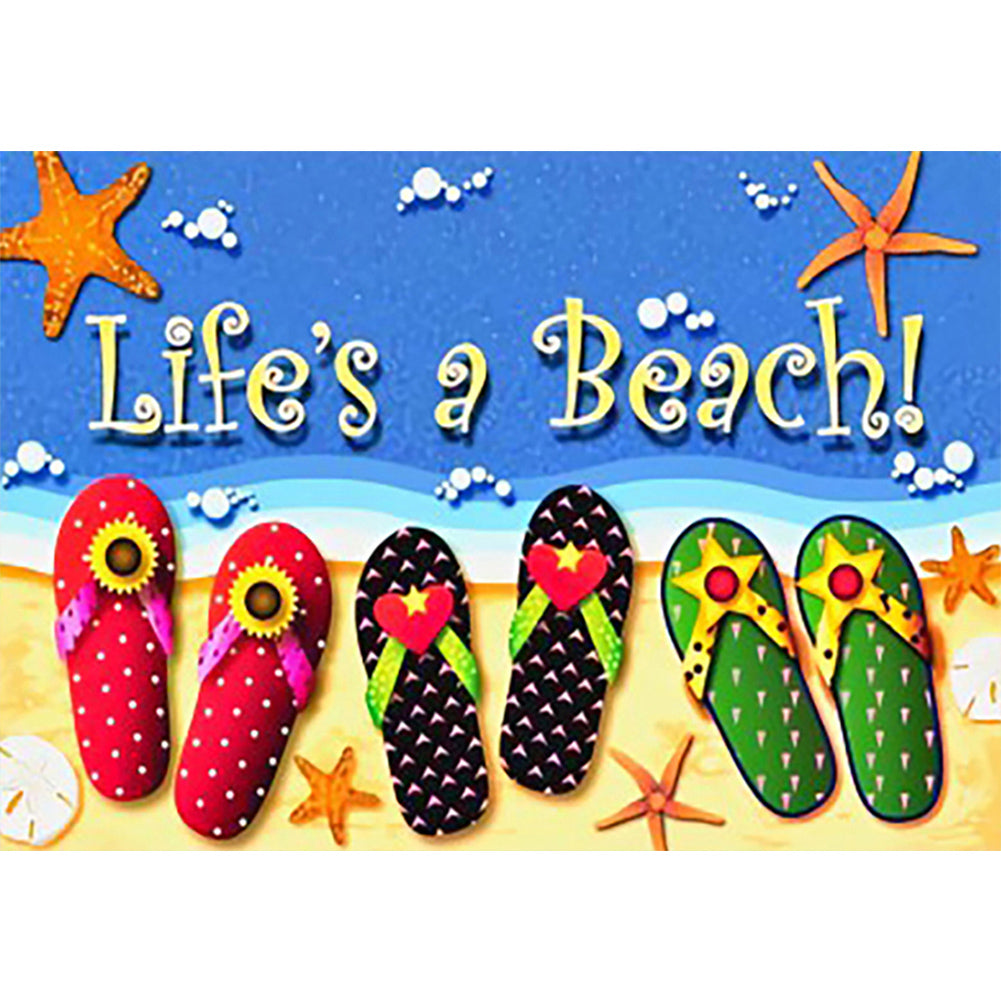 Summer Beach Flip-Flops 50*35CM(Canvas) Full Round Drill Diamond Painting