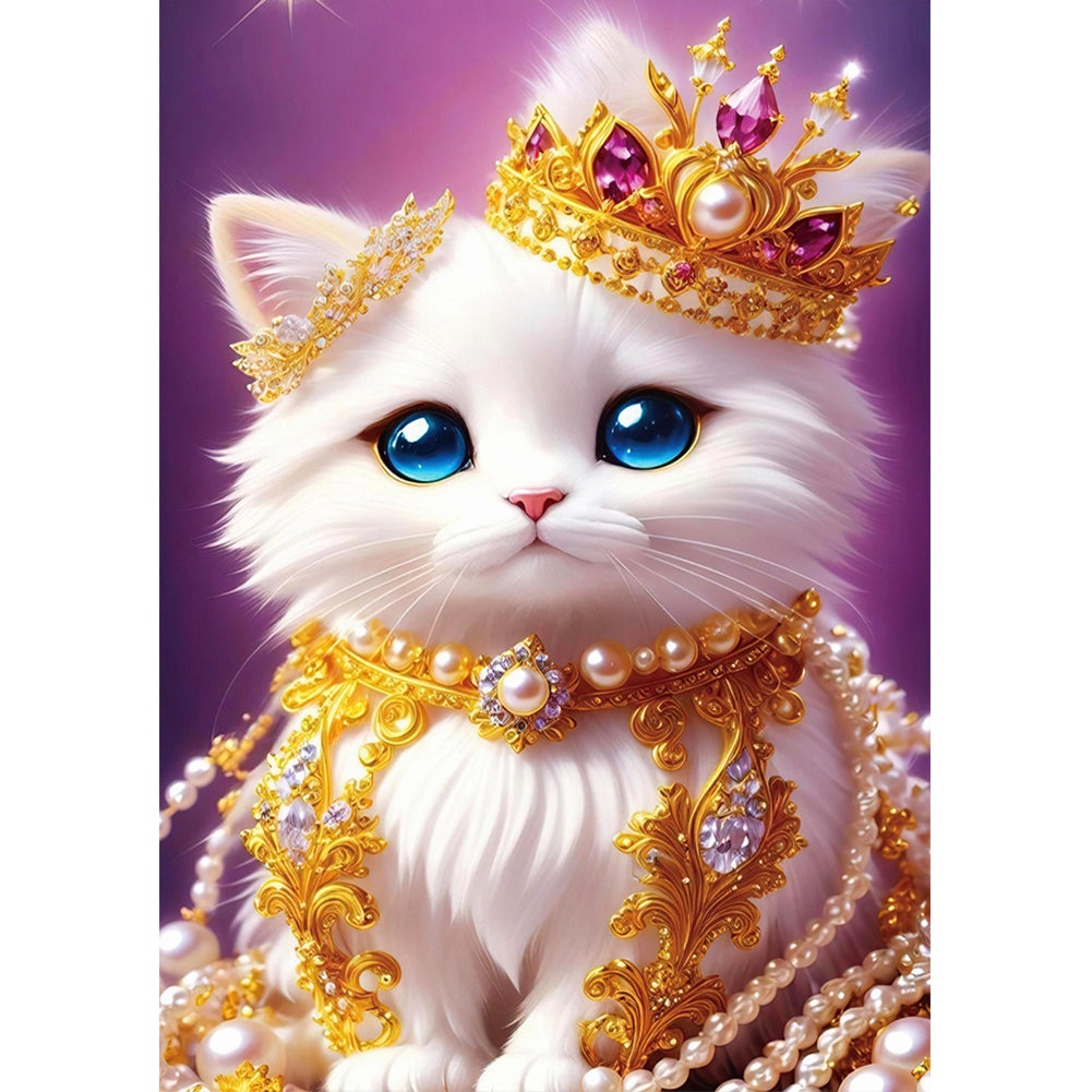 Cat With Pearl Necklace 30*40CM(Canvas) Full Round Drill Diamond Painting