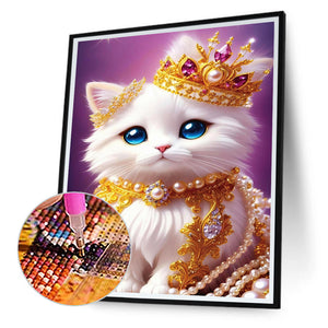 Cat With Pearl Necklace 30*40CM(Canvas) Full Round Drill Diamond Painting