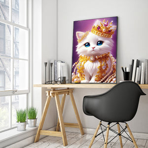 Cat With Pearl Necklace 30*40CM(Canvas) Full Round Drill Diamond Painting