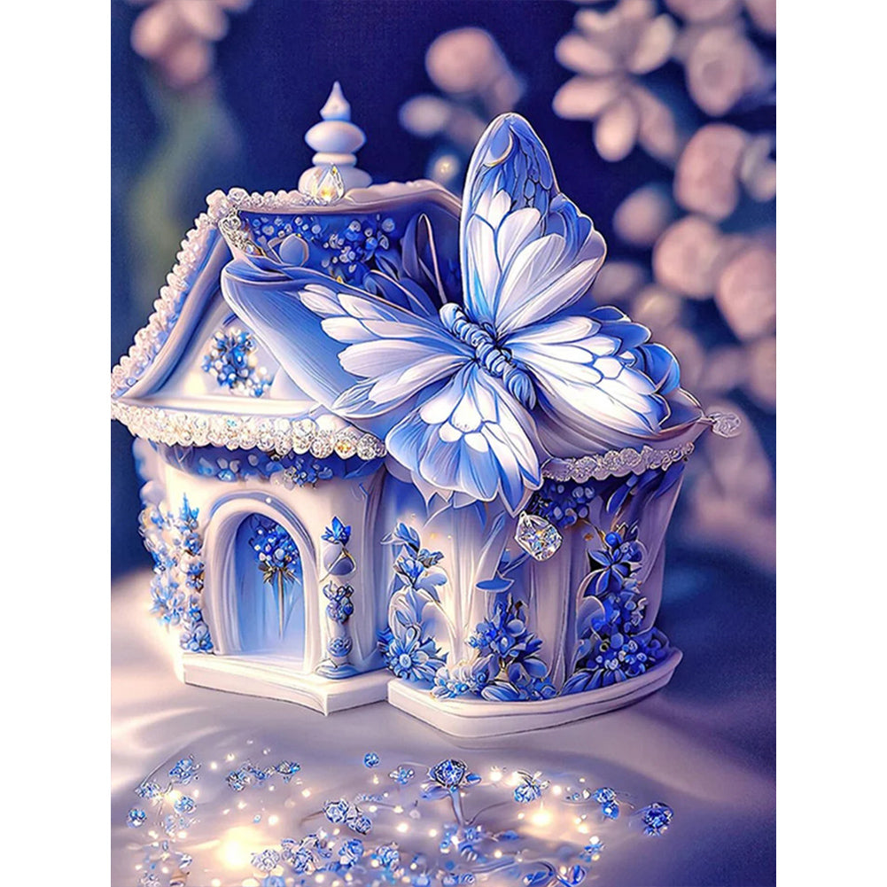 Blue Butterfly House 30*40CM(Picture) Full Square Drill Diamond Painting