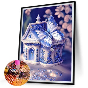 Blue Butterfly House 30*40CM(Picture) Full Square Drill Diamond Painting