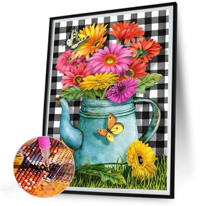 Kettle Daisy Bouquet 30*40CM(Canvas) Full Round Drill Diamond Painting