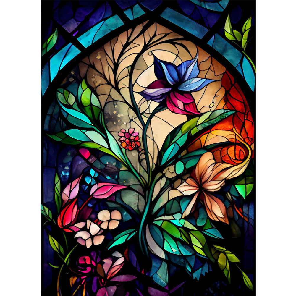Huancan - Window Paper-Cut Flowers - 45*60CM 14CT 2 Stamped Cross Stitch