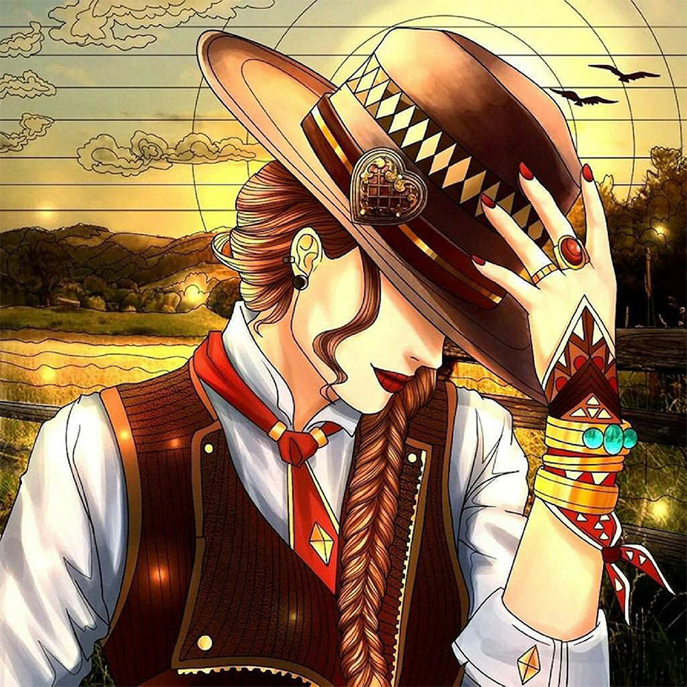 Cool Cowgirl 40*40CM(Canvas) Full Round Drill Diamond Painting