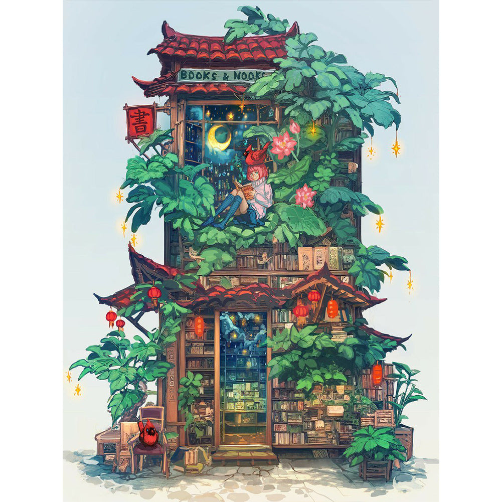 Fairy Tale Bookhouse 40*50CM(Canvas) Full Round Drill Diamond Painting