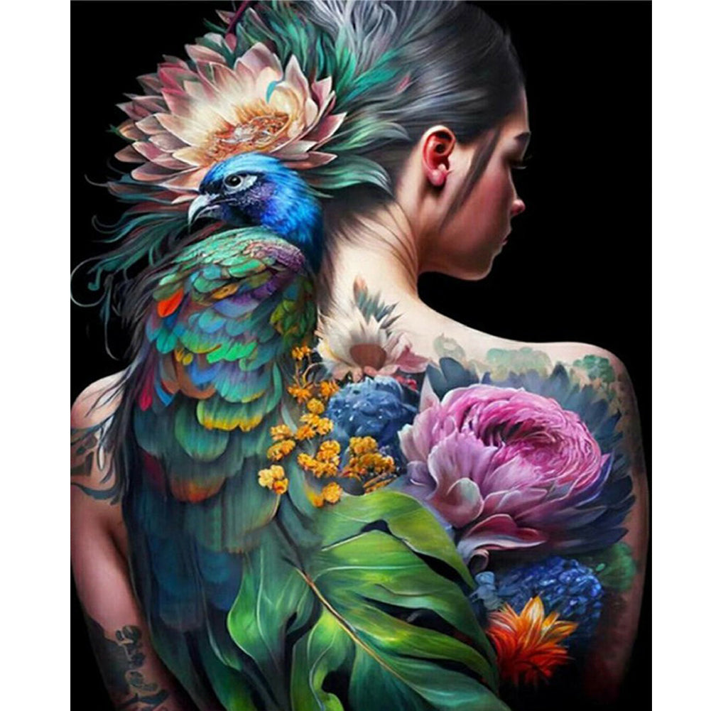 Girl With Peacock Print On Back 40*50CM(Canvas) Full Round Drill Diamond Painting