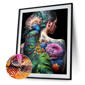 Girl With Peacock Print On Back 40*50CM(Canvas) Full Round Drill Diamond Painting