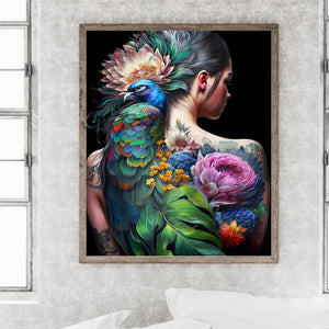 Girl With Peacock Print On Back 40*50CM(Canvas) Full Round Drill Diamond Painting