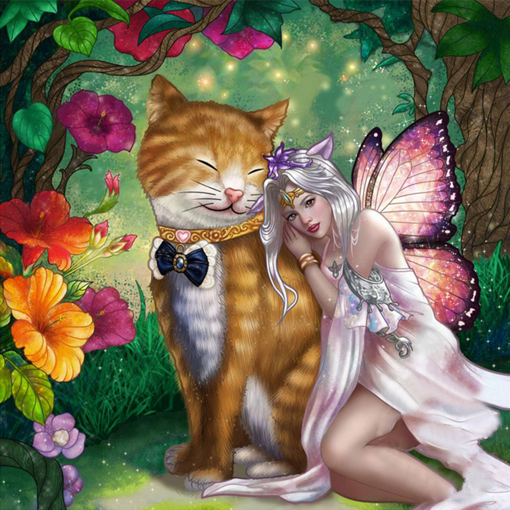 Yishu - Elf And Big Cat - 50*50CM 11CT 3 Stamped Cross Stitch