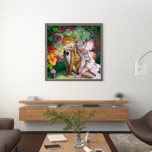 Yishu - Elf And Big Cat - 50*50CM 11CT 3 Stamped Cross Stitch