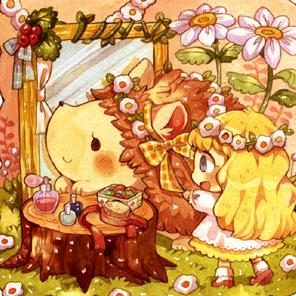 Yishu - Hedgehog And Little Girl - 50*50CM 11CT 3 Stamped Cross Stitch