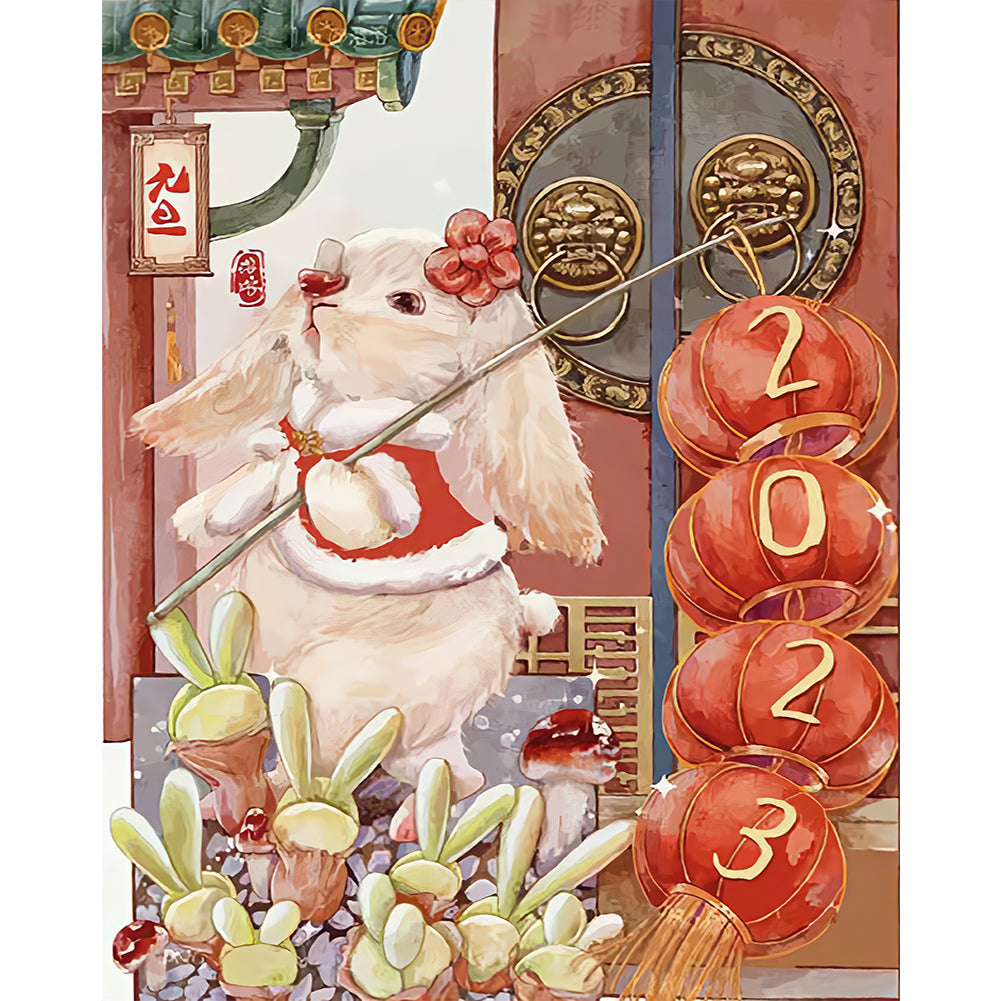 Huancan - New Year Bunny - 45*55CM 11CT 3 Stamped Cross Stitch