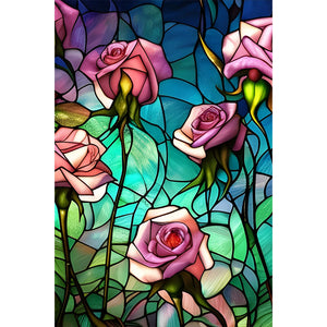 Pink Rose Glass Painting 40*60CM(Canvas) Full Round Drill Diamond Painting