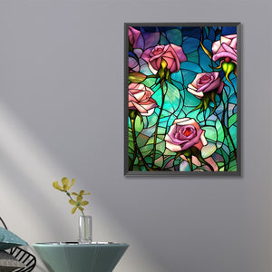 Pink Rose Glass Painting 40*60CM(Canvas) Full Round Drill Diamond Painting