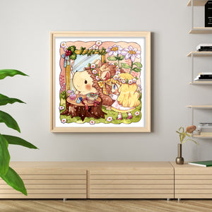 Huancan - Hedgehog And Little Girl - 50*50CM 11CT 3 Stamped Cross Stitch