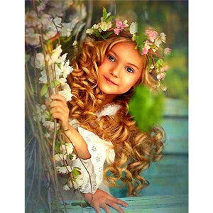 Little Girl Under A Branch 50*60CM(Canvas) Full Round Drill Diamond Painting