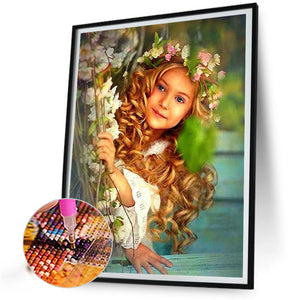 Little Girl Under A Branch 50*60CM(Canvas) Full Round Drill Diamond Painting