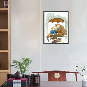 Old Couple On A Date In The Rain 30*40CM(Canvas) Full Round Drill Diamond Painting
