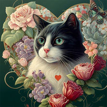 Load image into Gallery viewer, Heart-Shaped Cat With Flowers 40*40CM(Canvas) Full Round Drill Diamond Painting
